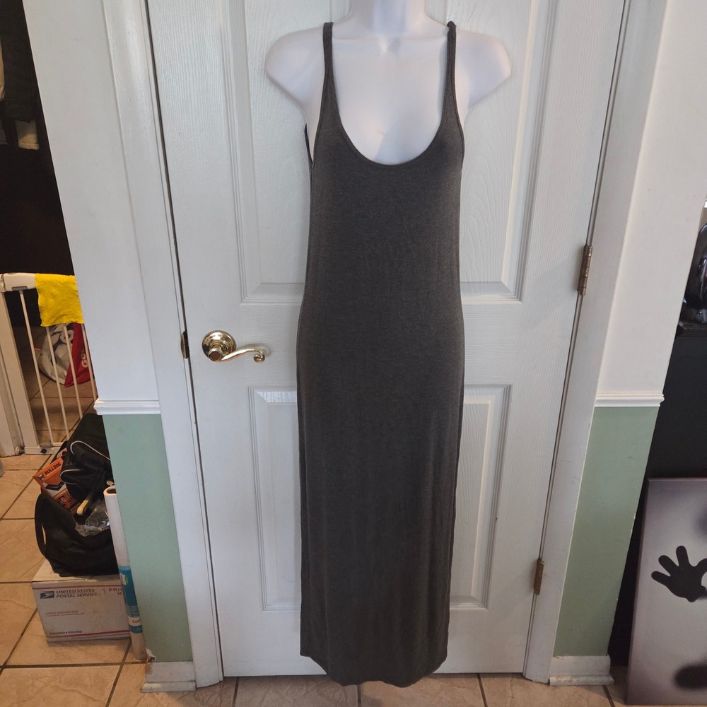 Babaton Aritzia M Womens Charcoal Grey Scoop Neck Maxi Tank Dress Beach Summer